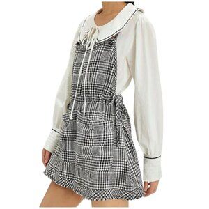 Free People Chrissie Mini Skirtall Dress in Black/White Gingham Medium NWOT